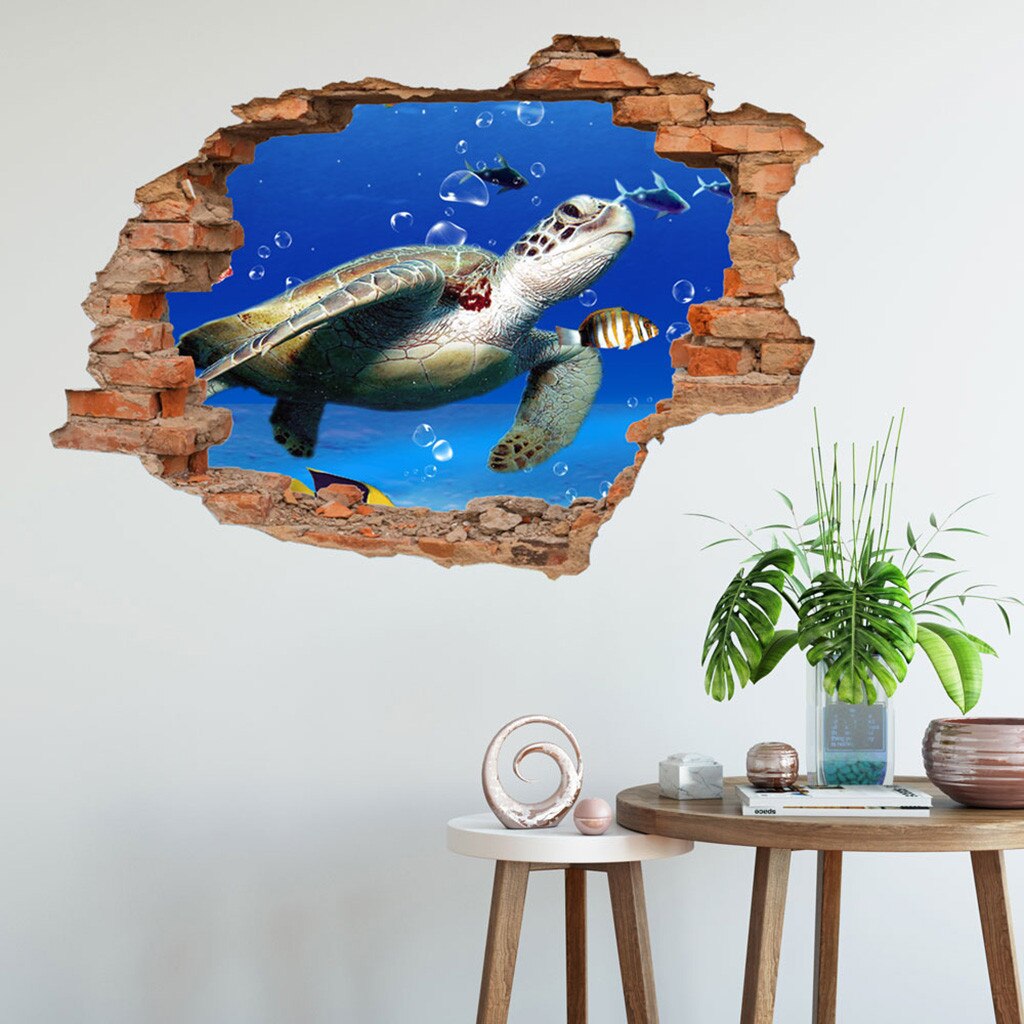 3D Wall Stickers Bedroom Dolphin Turtle Underwater World Wall Sticker Removable Mural Decals Vinyl Art Living Hogar Decor