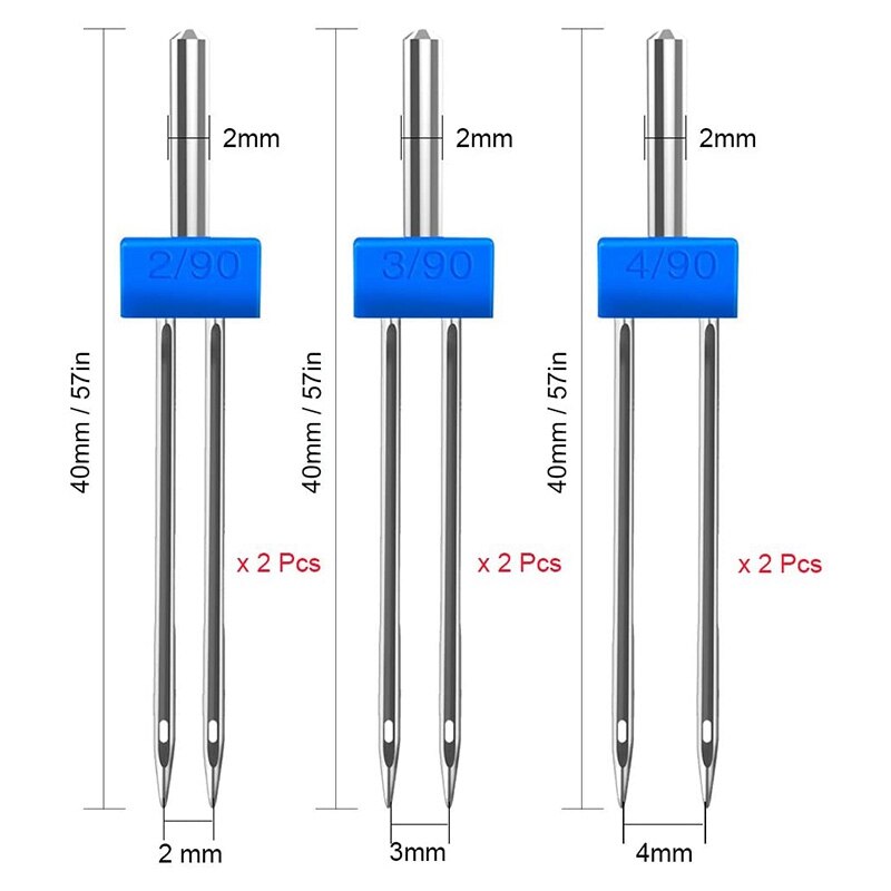 AC86 -6Pack Twin Naald Dubbele Naald Met 2 Pcs 9 Groove Biezenvoet Naaivoet 3 Maat 2/90 3/90 4/90