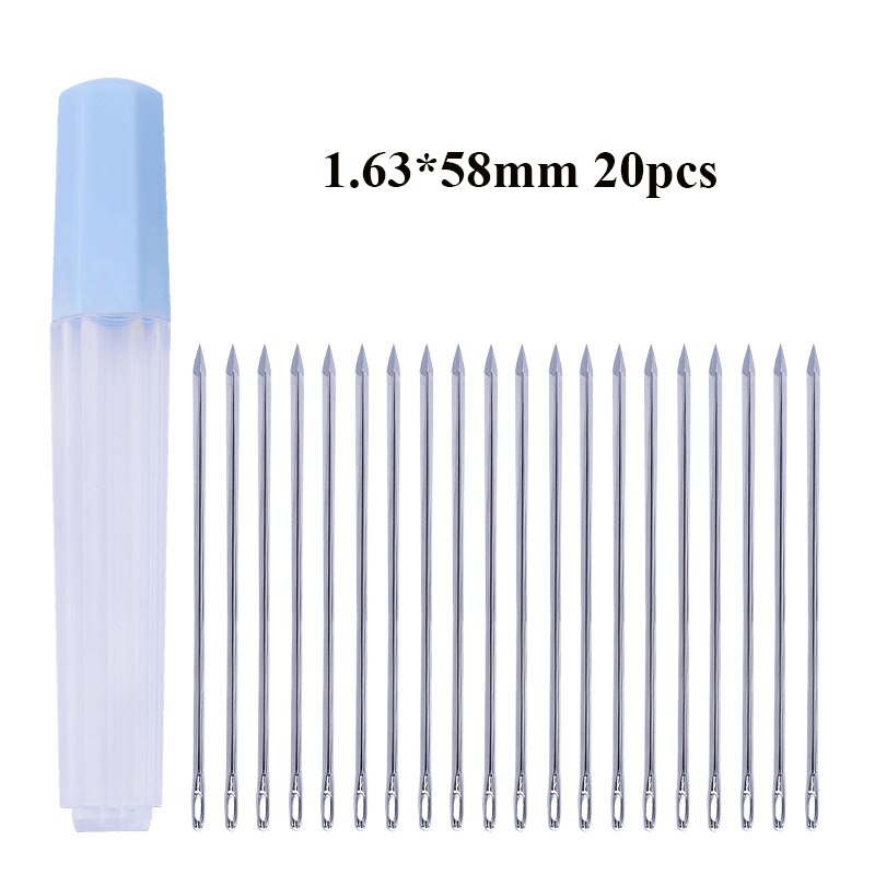 Aguja de acero inoxidable para coser cuero, herramientas de costura a mano, 4,4/5,2/5,8/7,0 cm, 20 Uds.: 58mm 20pcs