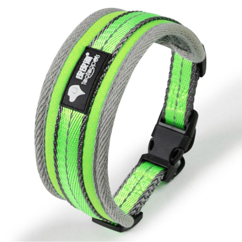 Nylon Pet Collar Adjustable Reflective Double-layer Dog Collars With Soft Mesh Padded For Medium Large Dogs Golden Retriever Pug: Green / S