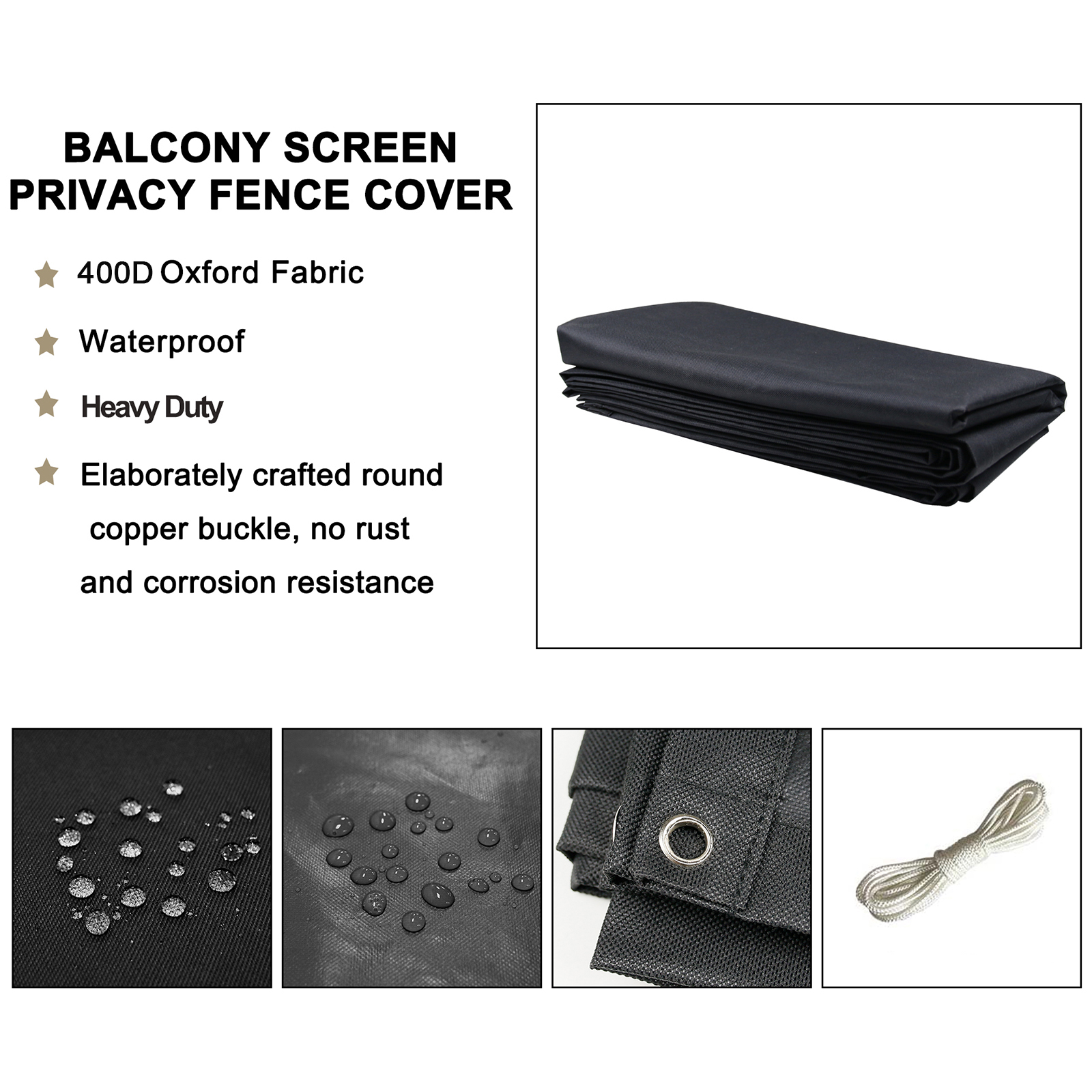 Balcony Privacy Screen 90 x 500cm Opaque Balcony Cover Balcony Surround Wind and UV Protection Waterproof with Eyelets for Patio