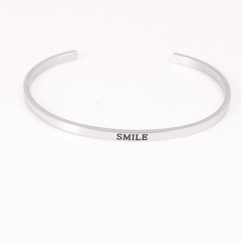 316L Edelstahl Armreif Tun Es Trotzdem Positive Inspirierend Zitat Open Manschette Armbänder Mantra Armbänder für Frauen: SMILE