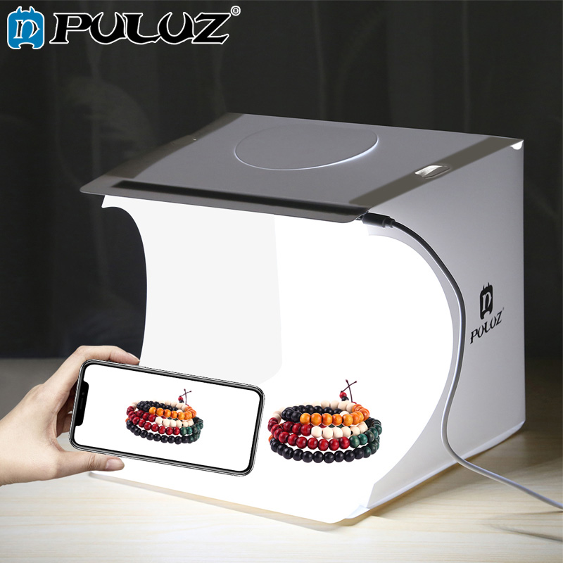 PULUZ Mini-fotostudio, 72 ledlampen met instelbare witte/warmer/zachte verlichting, 6-kleurige achtergronden, draagbare fotolichtbox voor de presentatie van kleine producten
