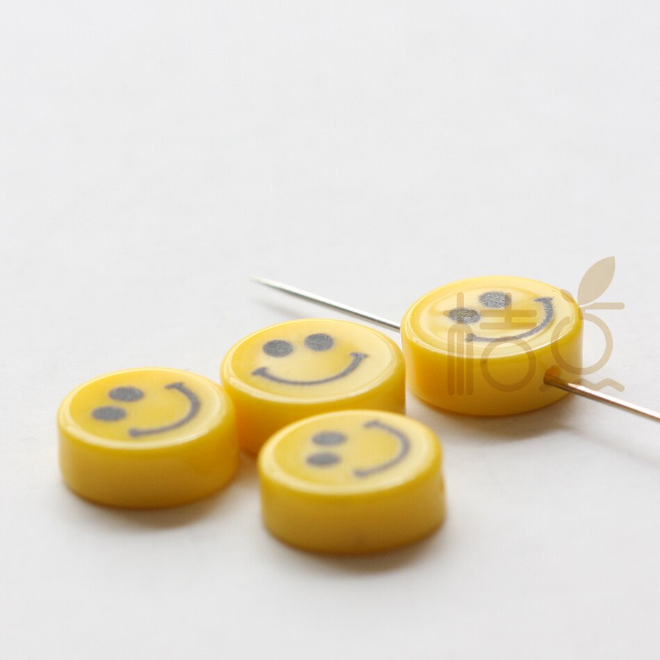 Yellow Resin Smile Face Spacer (4499C): 10mm 6 Pieces V Hole