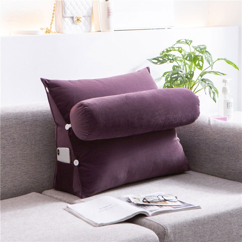 Triangle Body Pillow for Reading &amp; Bed Rest Sofa Waist Cushion Solid Color Wedge Backrest Pillow Back Cushion Headboard Pillow: Purple