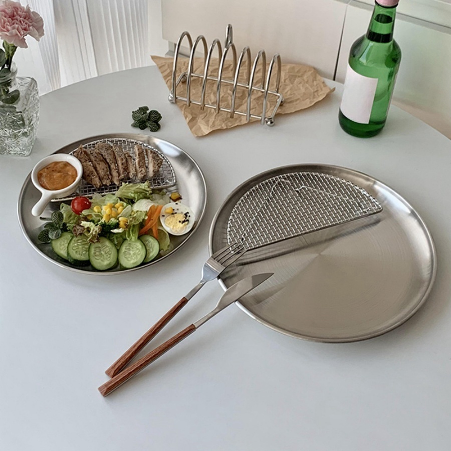 Plate tray, dining tray, steak plate, barbecue plate, Korean stainless steel circular barbecue plate