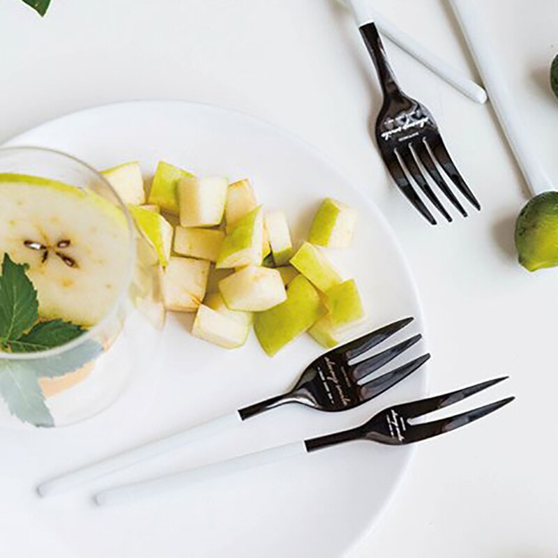 Tenedor principal para carne, cuchillo para sopa, cuchara, juego de cubiertos para café, estilo Simple, tenedores para fruta, postre, cubiertos de la cena en blanco y negro