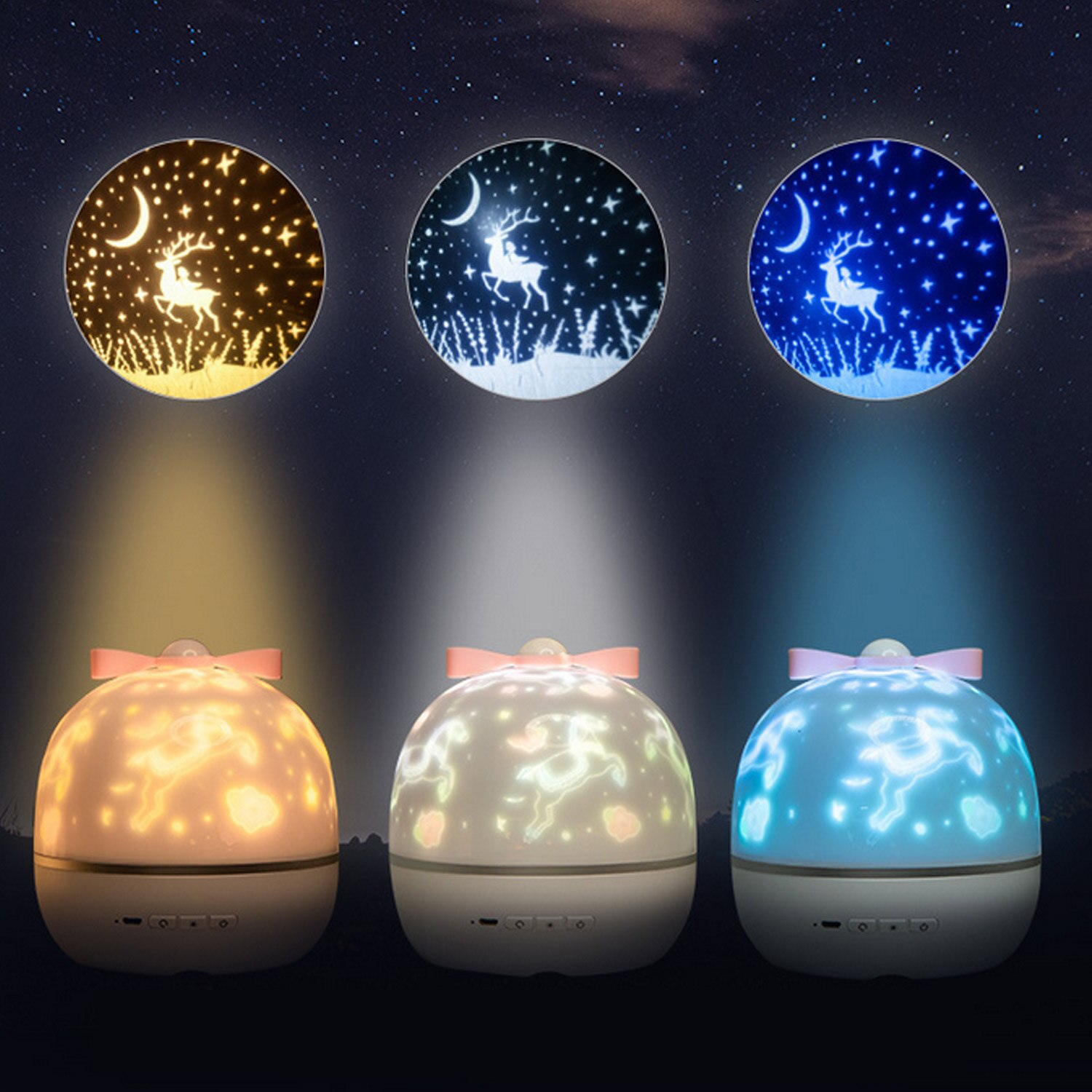 Starry Romantic 360 Degree Rotating Star Projector Lamp Night Light with USB Music 3-Light Color 6-Film for Kids Bedroom Party