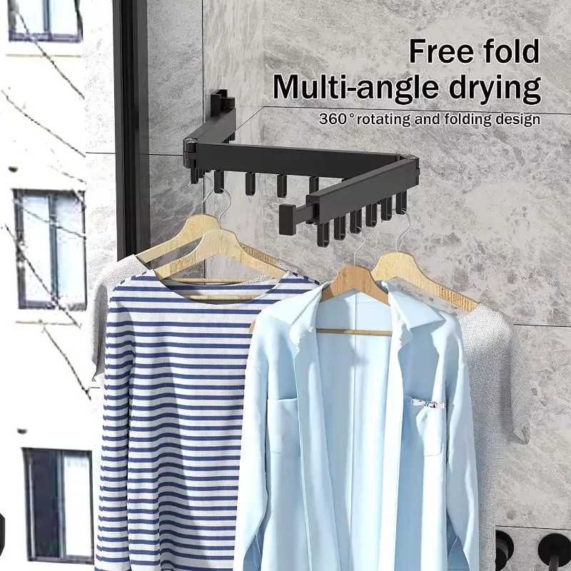 Sammenleggbar kleshenger innendørs og utendørs veggmontert aluminium uttrekkbar plassbesparende kluttørkestativ