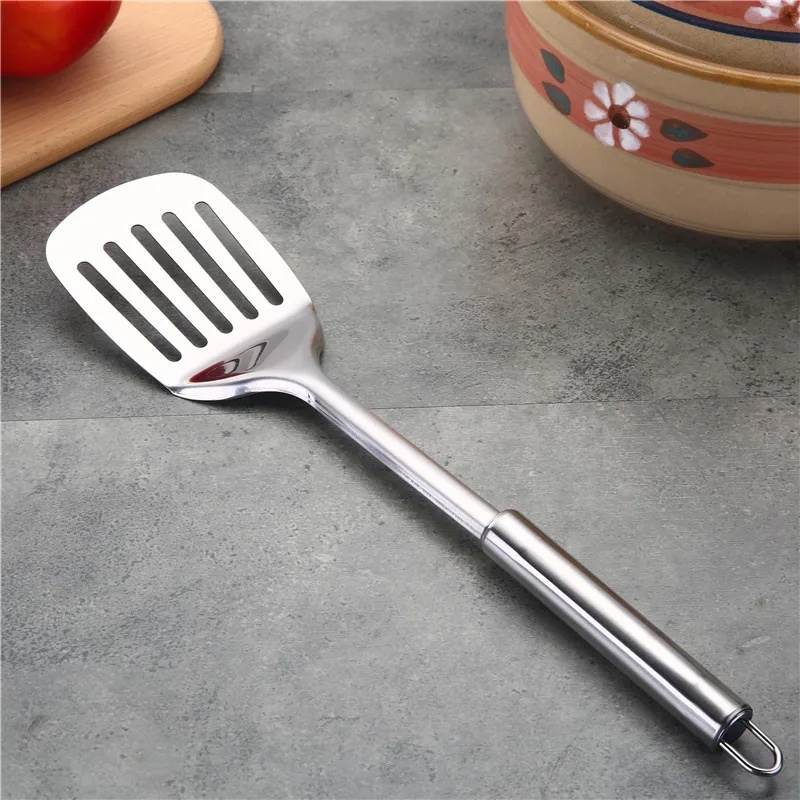 Stainless Steel Kitchen Utensils Set With Magnet 1 Round Handle Cooking Tools Seven Piece Set Includes Spatula And Wok