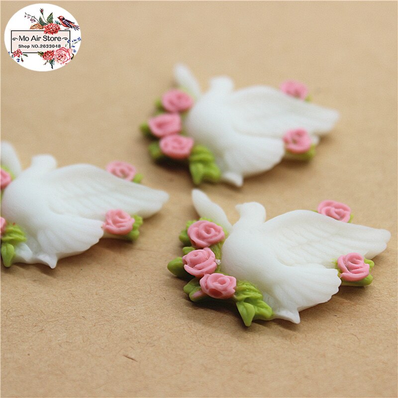 10 stk harpiks grøn fred fugl due med blomst cabochon flatback smykker fremstilling af scrapbog afkode gør-det-selv tilbehør 33 x 31mm