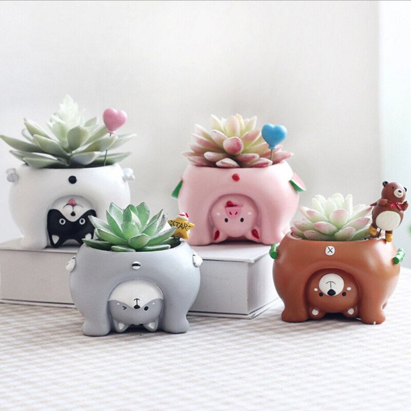 Cartoon hars dier plant bloempot tuinplanten vaas huisdecoratie bureau ornament hond/beer/varken vetplant plantenbak tuinieren