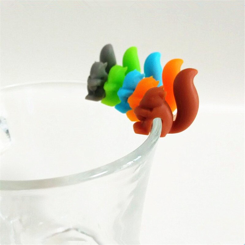 5 pièces/lot écureuils en forme de sachet de thé en Silicone suspendus sachets de thé support pour animaux de compagnie étiquette de verre à vin Dolce Gusto café fête barre Supplie