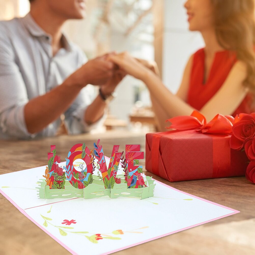 3D Wedding Invitations Cards Paper Hand Tied Bouquet Rose Greeting Pockets Card Romantic Invitation Card for Valentine Day