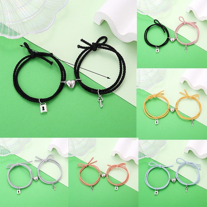 2pcs Magnetic Heart Attraction Couple Bracelets for Lover Bracelets Distance Relationship Braid Rope Bracelet Magnet Matching
