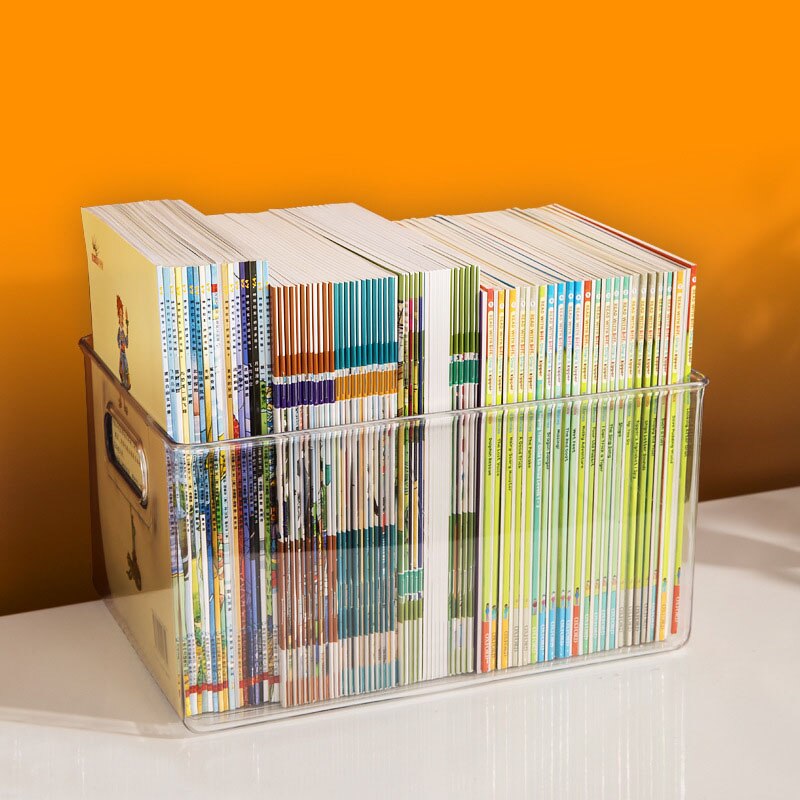 Desktop Book Storage Container Student Picture Books Organizer Transparent Makeup Storage Box Basket Desktop Decoration Basket