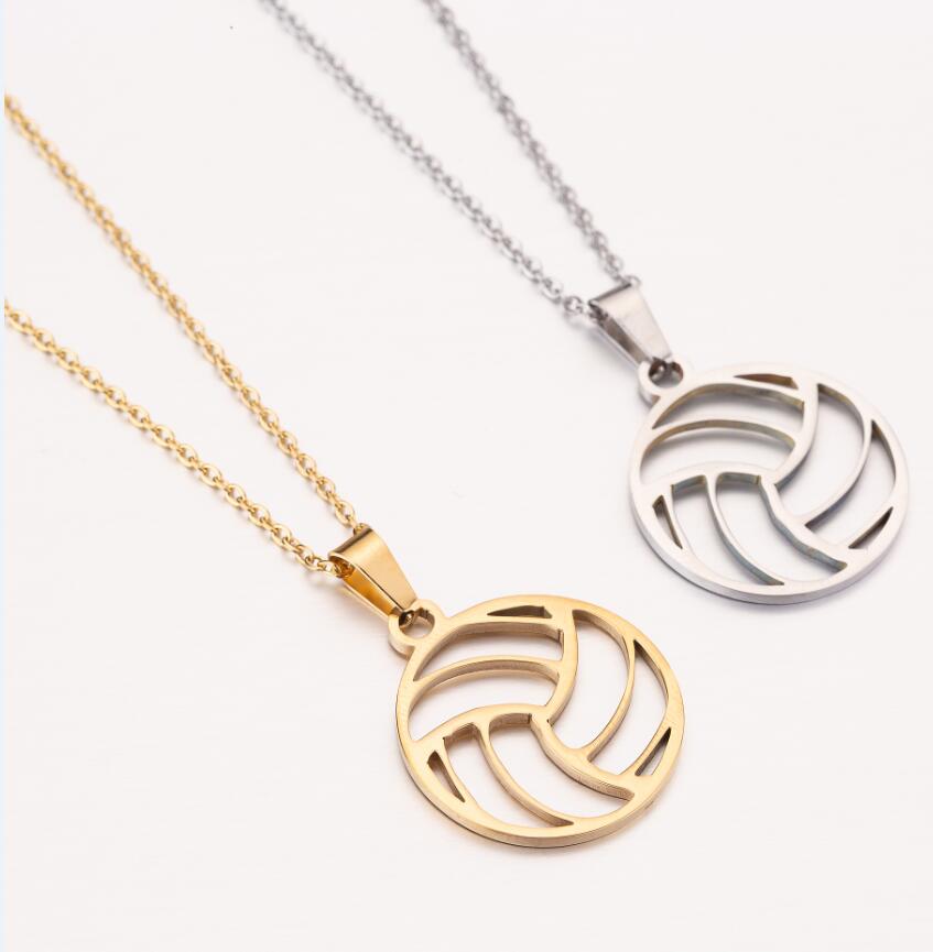 Hfarich Personality Stainless Steel Beach Volleyball Pendant Necklaces For Women Statement Sports Lovers Jewelry