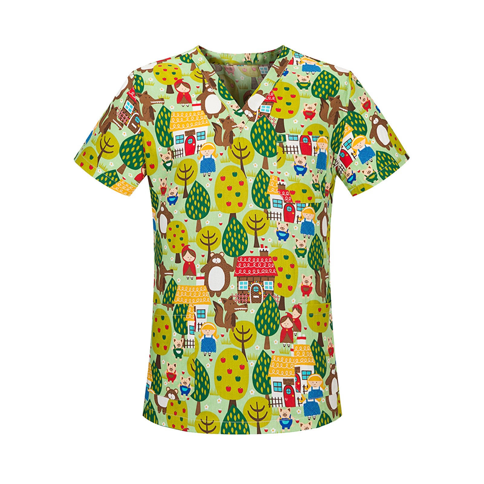 scrub tops for women scrub uniform in 100% print cotton animal series workwear summer Short Sleeve Working Uniform A20: GN / L2