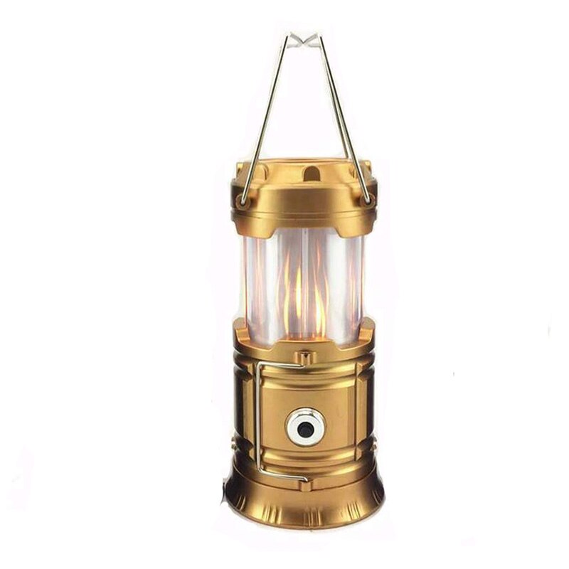 Draagbare Outdoor LED Vlam Lantaarn Zaklampen 3-in-1 Camping Lantaarn voor Orkaan, wandelen Inklapbare AA Batterij Tent Lamp: gold