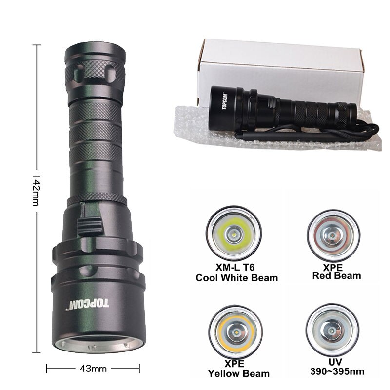 TMWT portátil 10 W CREE XML T6 linterna de buceo LED rojo UV amarillo luz Flash 80 M lámpara subacuática para Diver