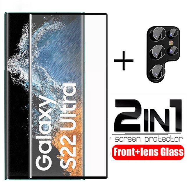 For Samsung Galaxy S22 Ultra S22 Plus Glass 3D Full Cover Curved Screen Protector For Samsung S22 Ultra Tempered Glass Lens Film: 2-in-1 / For Galaxy S22