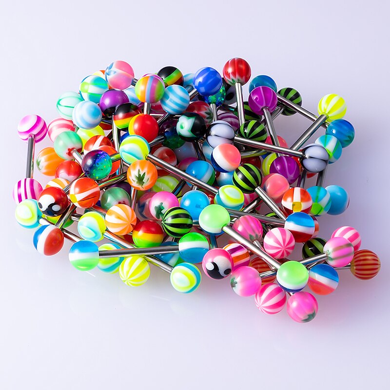 10-50 stück acryl-zungenpiercing-ringe, hantelstecker, brustwarzenpiercings, ohrknorpel-tragus-piercings, edelstahl, körperschmuck für frauen 14g