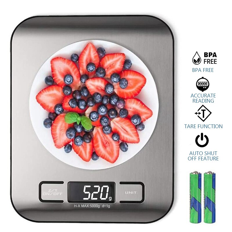 Digital Multi-Function Food Kitchen Scale 11lb/ 22lb 5kg/ 10kg Stainless Steel Platform LCD Display Grams Ounces Cooking Baking