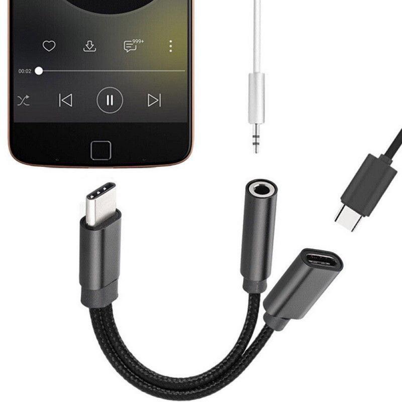 Weave 2 in 1 Type C Splitter Adaptateur Audio Cable Type C to 3.5mm Jack Aux Earphone Call Music Charging Adapter Cable