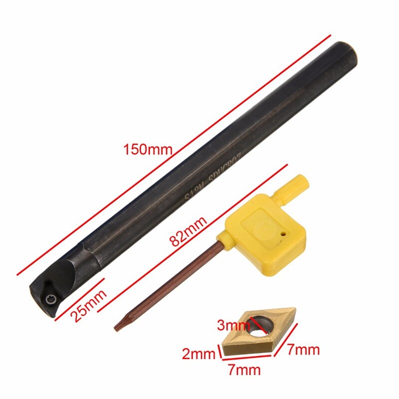 12 Pièces Dcmt0702 Plaquettes Carbure + S12M-Sducr07 Barre D'alésage 150Mm Avec Clé Pour Cnc Tour Intérieure Outils de Tournage
