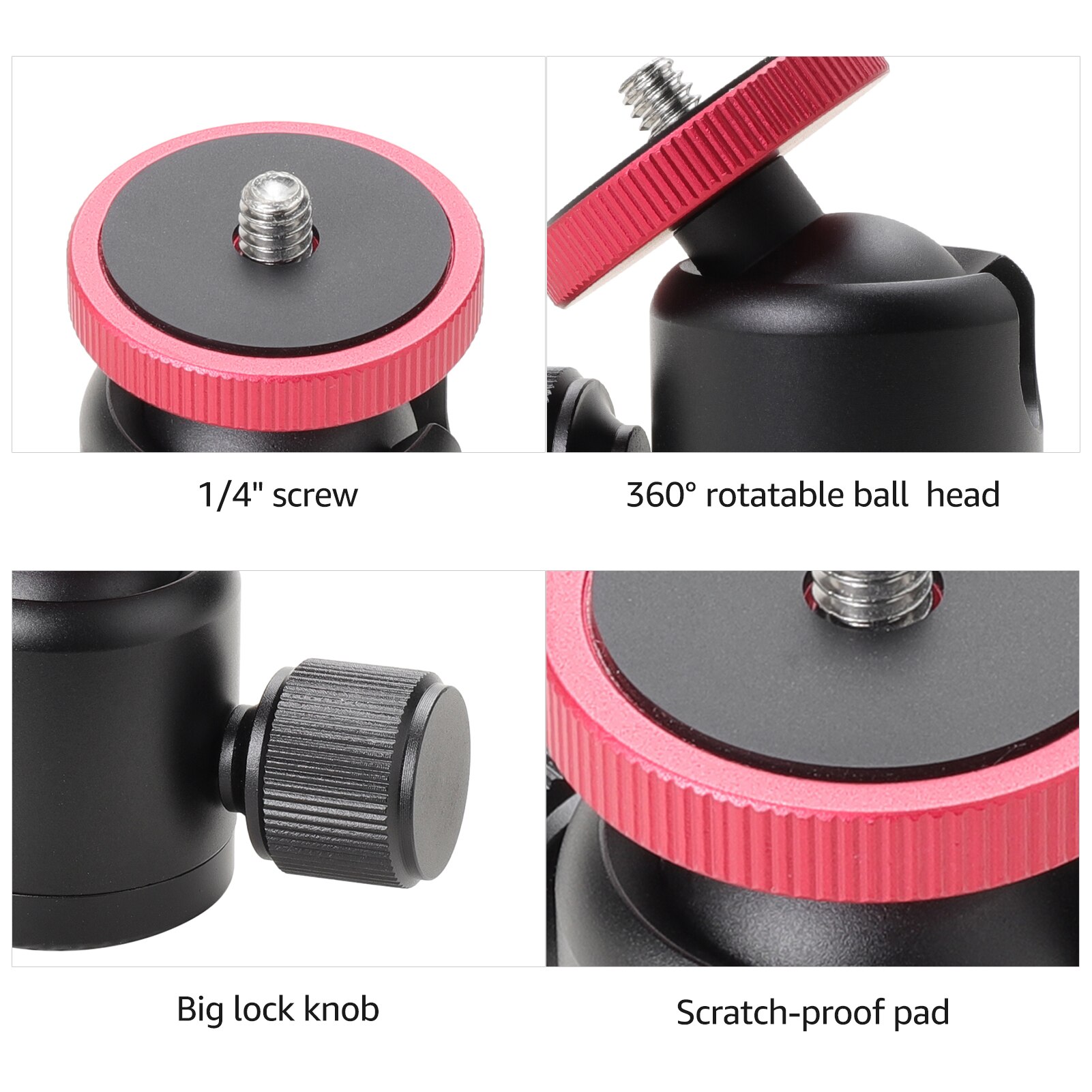 Mini Ball Head Rotatable Ball Head Photography Accessory Replacement with 3/8 1/4 Inch Screw Hole for Camera Camcorder Light