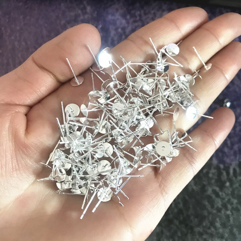 50 Uds. Postes de pendientes hipoalergénicos pendientes de latón chapados en plata 925 4 5 6mm almohadilla plana hallazgos en blanco pendiente de mariposa trasero