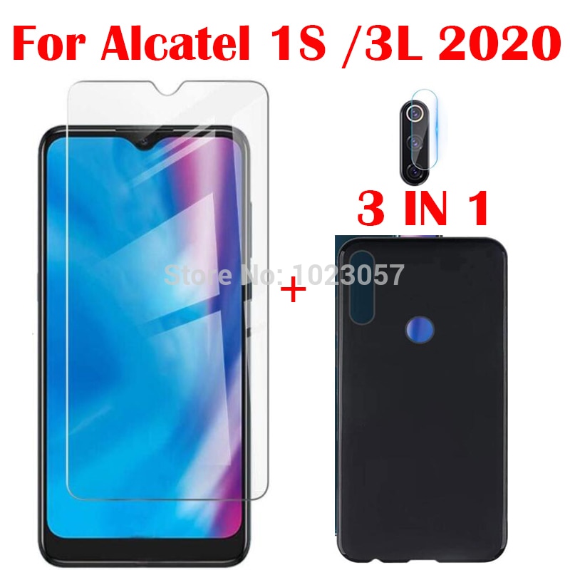 3-in-1 etui + kamera szkło hartowane dla Alcatel 1S 2020 ScreenProtector szkło dla Alcatel 3L 2020 2.5D szkło: For Alcatel 3L 2020 / 3 in 1 black case