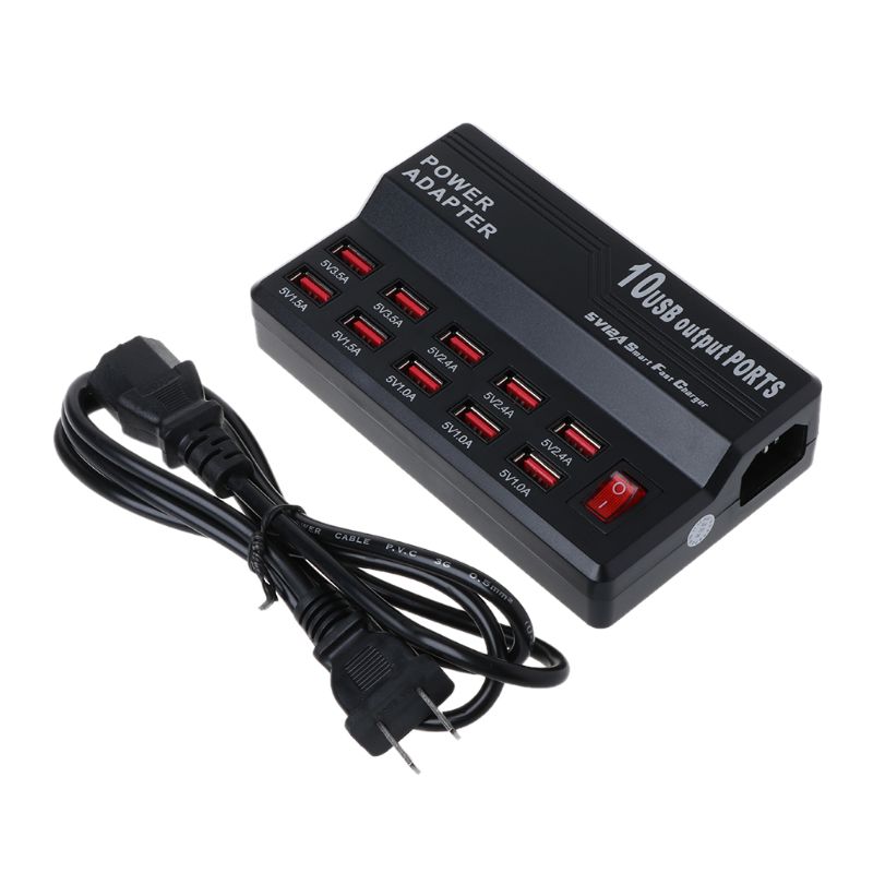 1Set 10 Ports USB Charger Multi Ports Smart Charging Station Hub For Mobile Phone Tablet iPhone iPad Samsung Accessories Y4UE