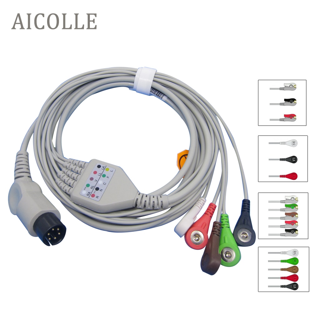 Goldway ecg cable 5leads 3 lead snap clip patient monitor cables for UT4000A UT4000Apro UT6000A UT4000B UT4000C UT4000F