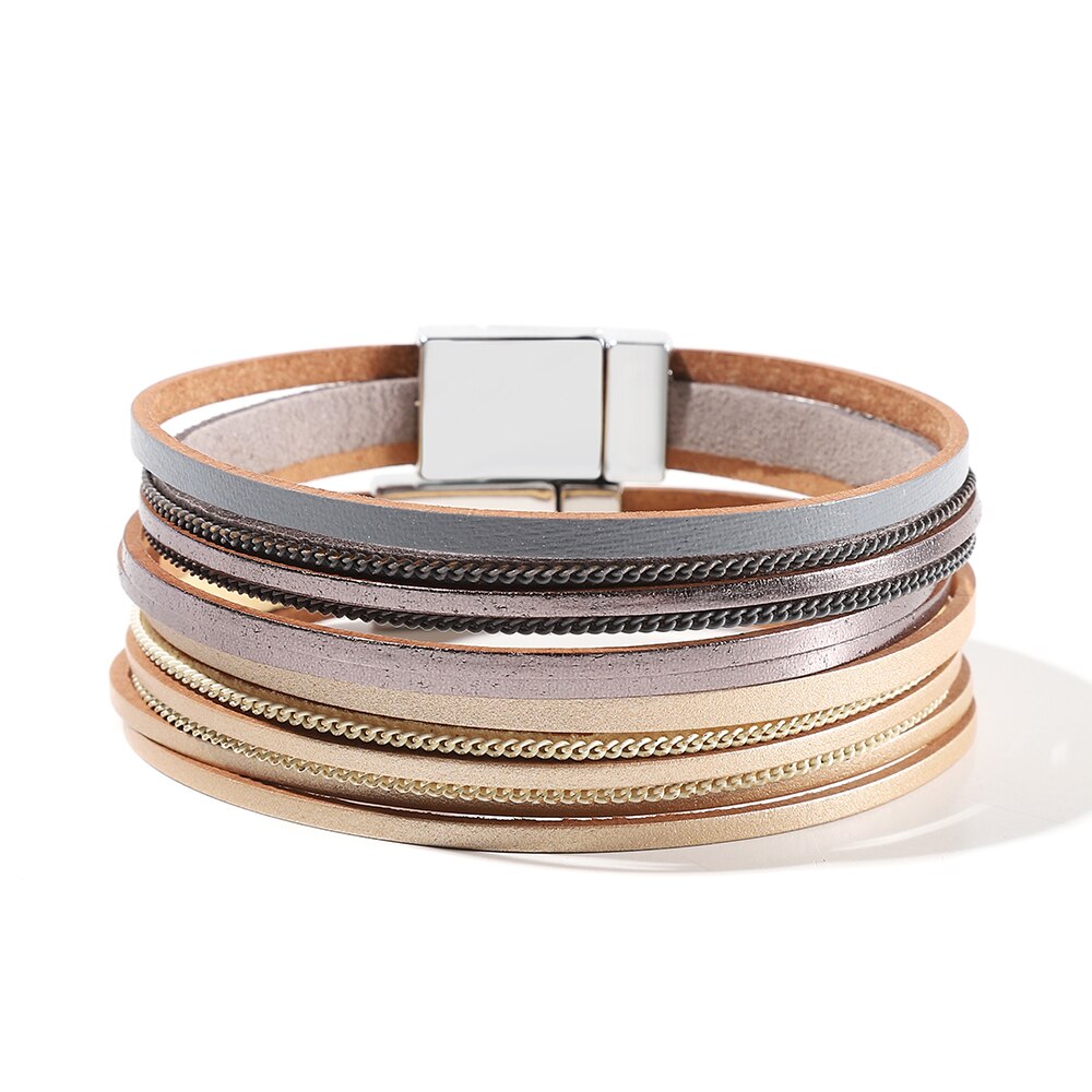 WYBU braccialetto avvolgente in pelle con ciondolo cachi casuale in fili multistrato bracciali in pelle per donna ragazza amica madre moglie