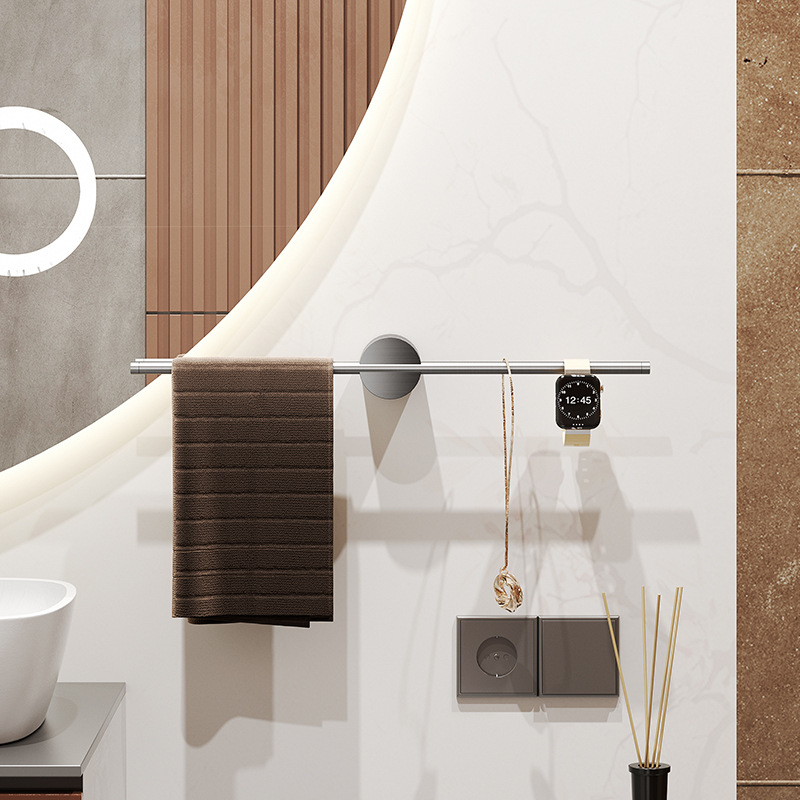 Toallero de baño extraíble montado en la pared, colgador de toallas, espacio de aluminio, estante de ducha, barra de toalla, estante de almacenamiento de cocina