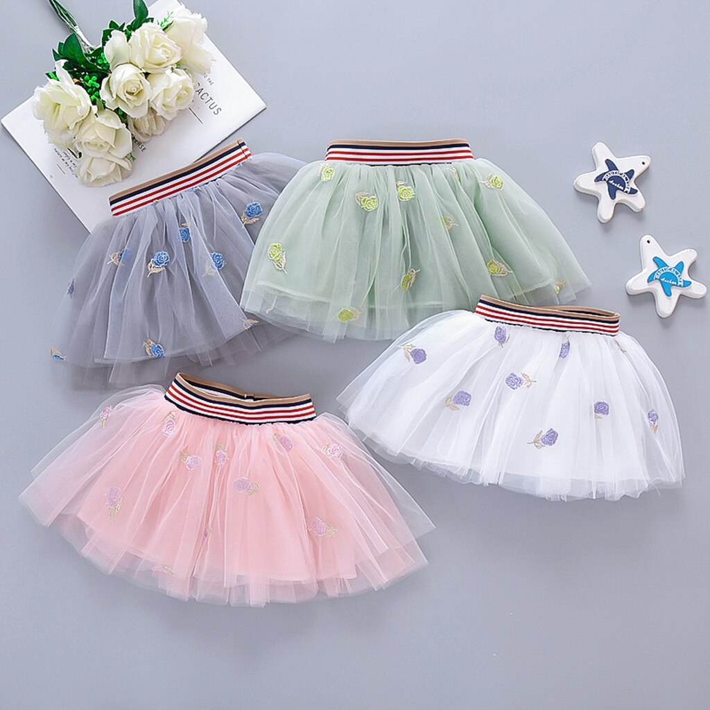 Girls beautiful short cute princess skirt Girls' solid color small rose embroidered mesh princess skirt#p45