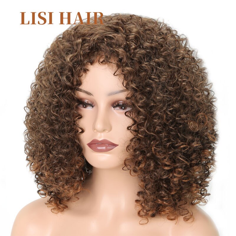 LISI HAIR Short Curly Hair Blond Brown Color Wigs For Black Women African Women Hairstyle Synthetic Hair High Temperature Fiber