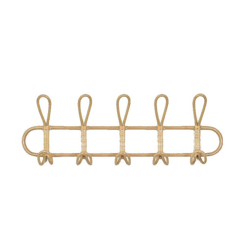 Handmade Real Rattan Hangers Rustic Retro Rattan Wall Hanging Decoration Hook Porch Wall Coat Rack Clothes Rack: Light 5 Hooks