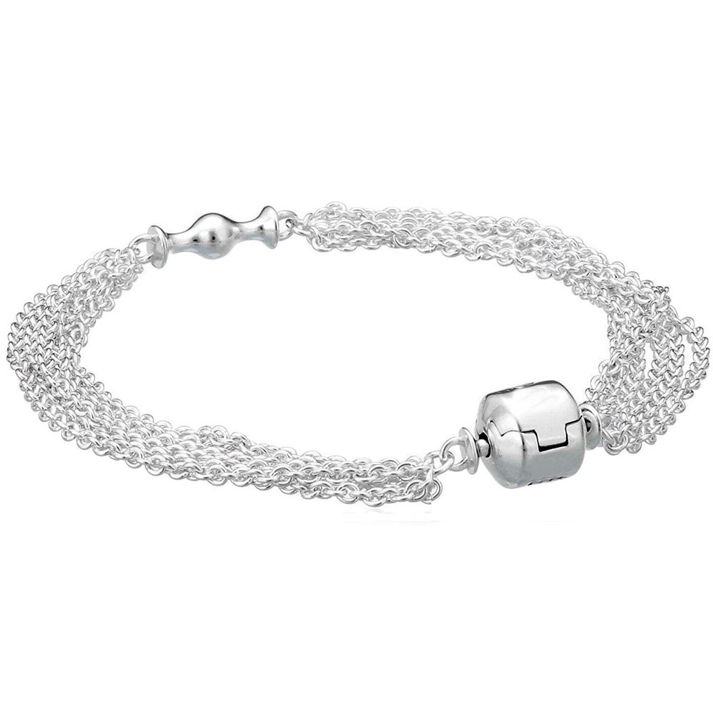 nuovo 925 sterlina d'argento Braccialetto Multi-filo Una clip Stazione Della Catena Del Serpente Del Braccialetto Del Braccialetto di Fascino del Branello Diy Gioielleria Raffinata