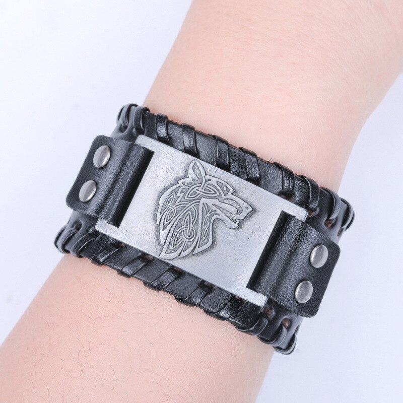 Pulsera de cuero multicapa de estilo moderno, brazalete único, accesorios para mujer y hombre, novedad: black silver