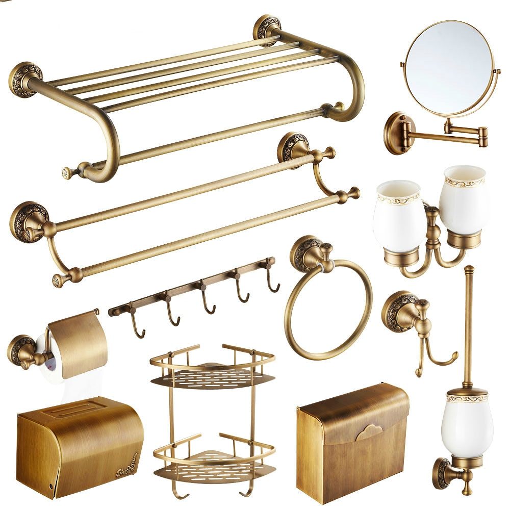 Juegos de accesorios tallados de latón antiguo para baño, accesorios de baño de bronce cepillado europeo, latón macizo tallado, producto para baño gy5