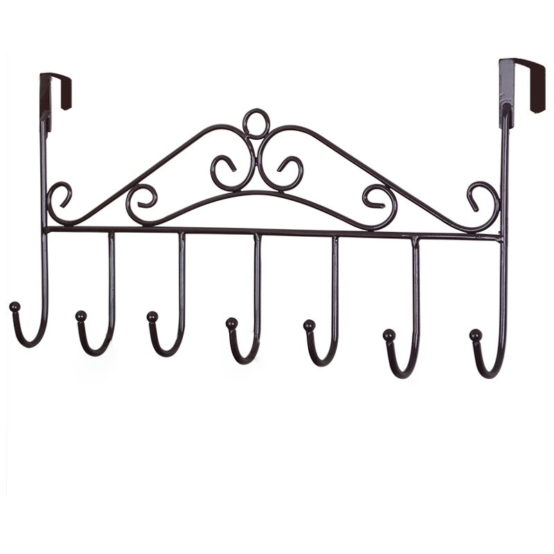 Gancho trasero para puerta de hierro, perchero multiusos sin clavos, D19: 7 hooks black