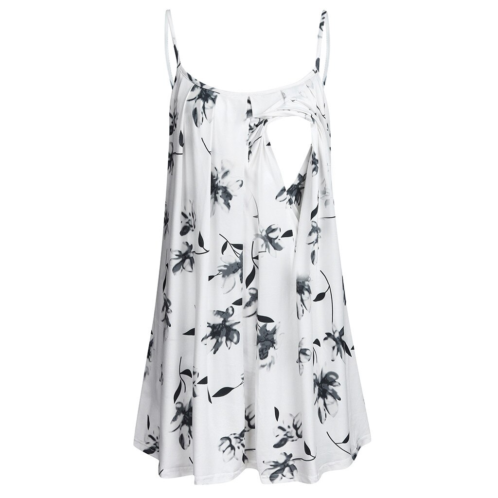 Casual Nursing Tops Women Pregnant Nusring Maternity Sleeveless Straps Ruffles Print Floral Tops Summer Nursing Tank Tops: White  / M