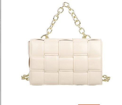 Weave Flap Women Shoulder Bag Solid Color PU Leather Crossbody Bags Female Messenger Handbag Purse: Creamy-white