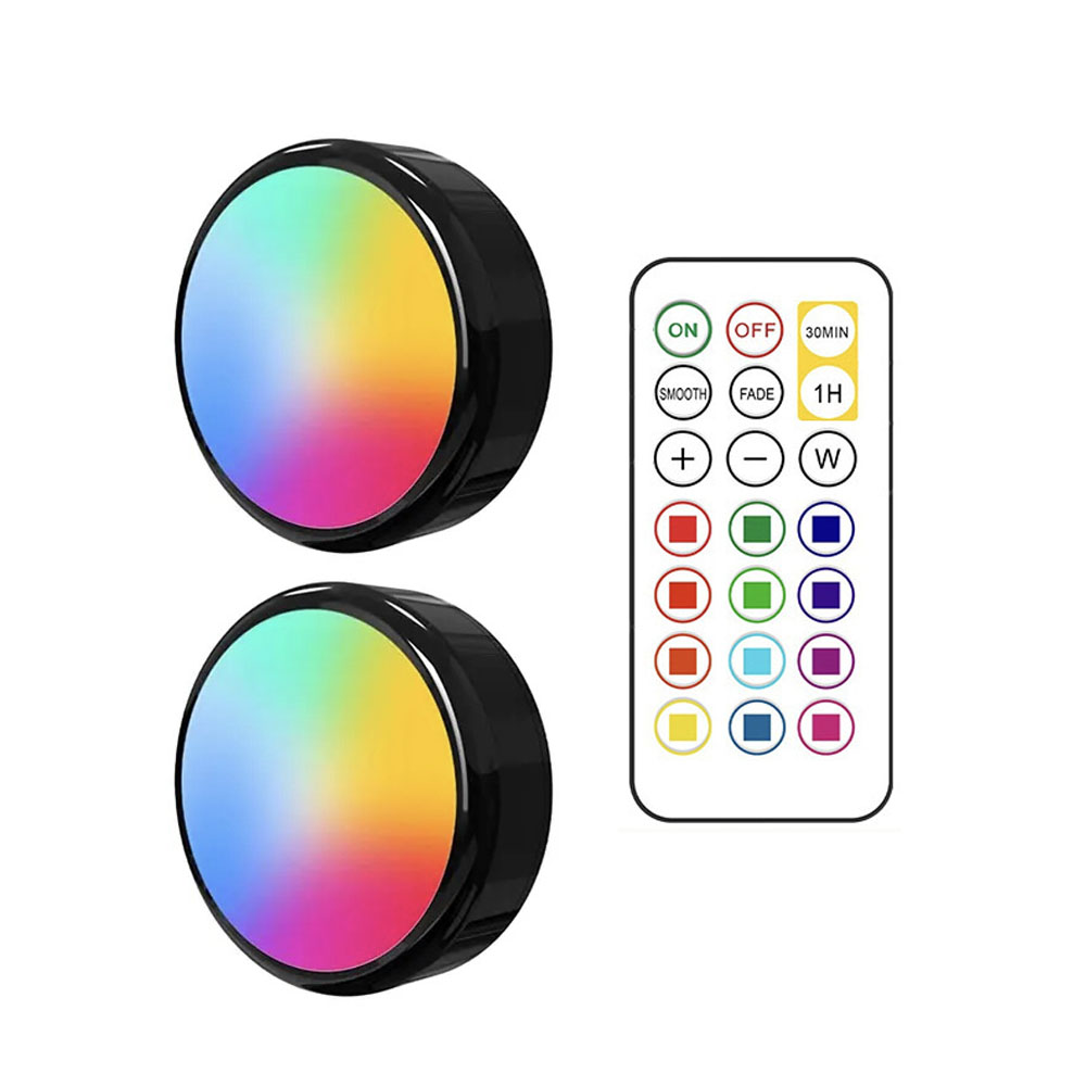 RGBW LED Puck luces nocturnas Control remoto regulable debajo del gabinete luz con pilas lámpara de empuje inalámbrica armario de cocina