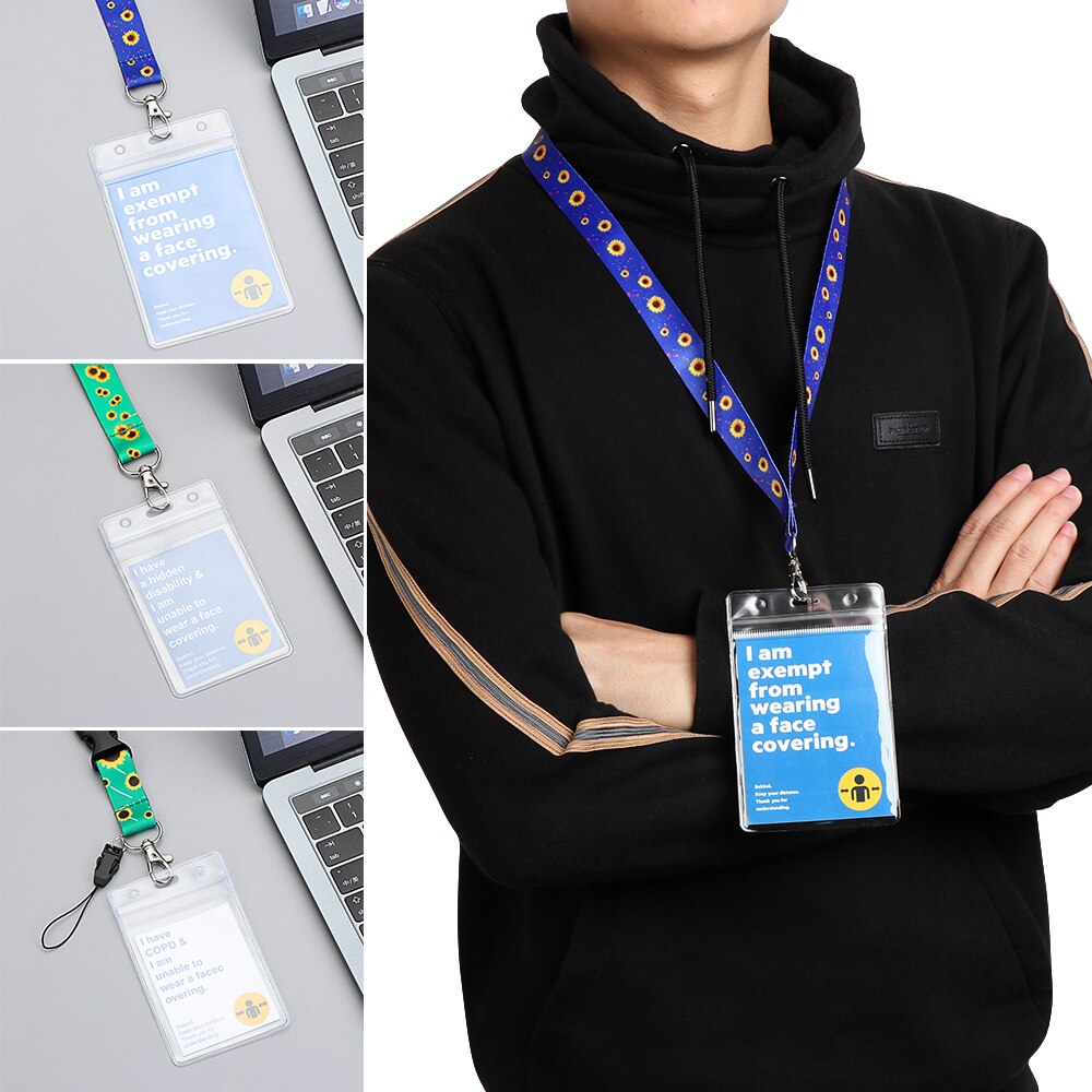 1 Set Lanyard + Mask Exemption Card Waterproof Durable Safe PVC Material ID Card or Keys Hodler Hidden Disability Lanyard