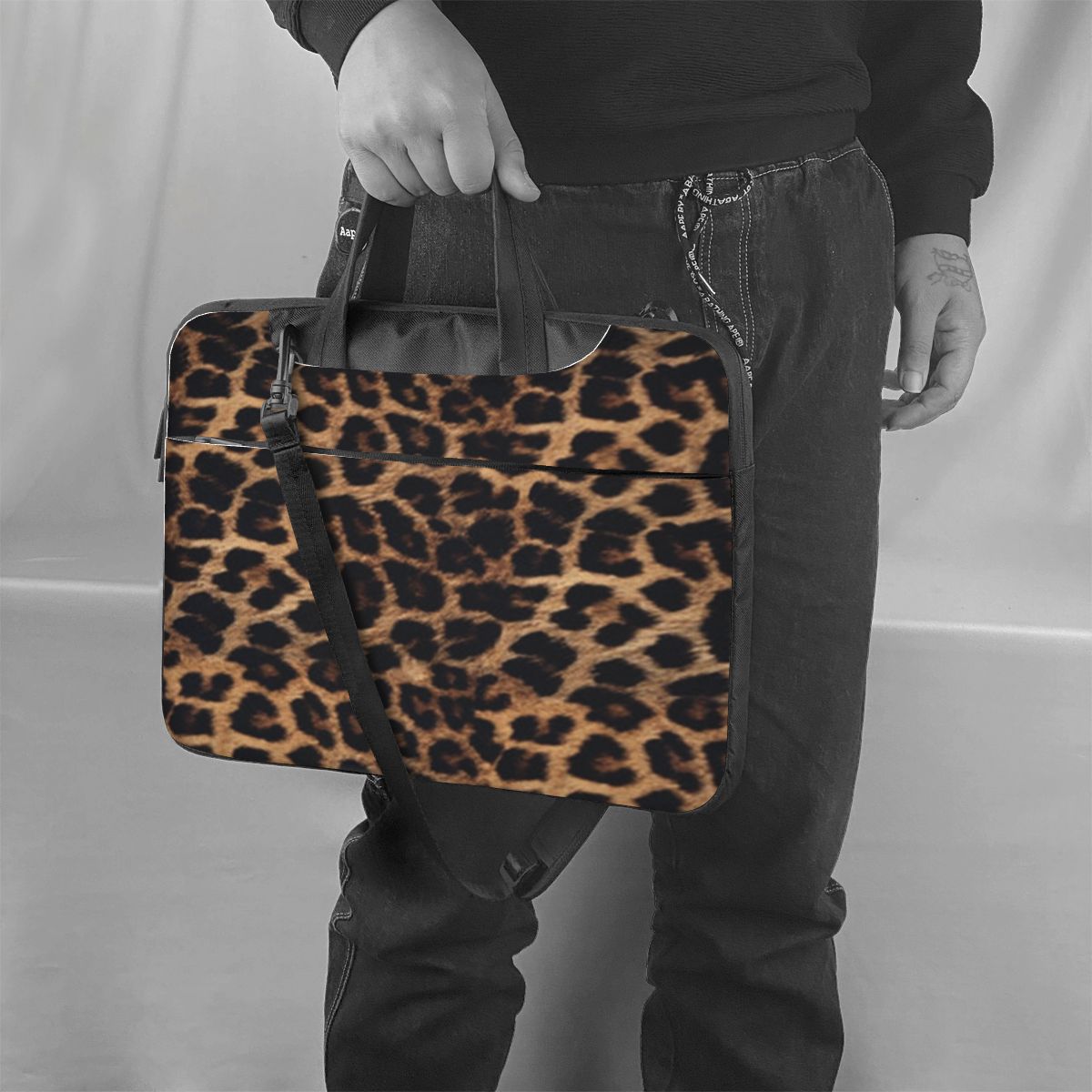 Luipaardprint laptoptas beschermhoes computertas 13 14 15,6 inch crossbody laptoptas voor Macbook Pro Air
