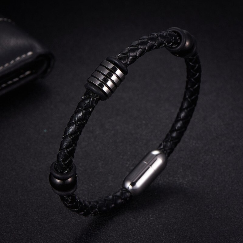 NAIQUBE Men Leather Bracelet Stainless Steel Classic Trendy Wrap Bracelets Bangles For Men Jewelry