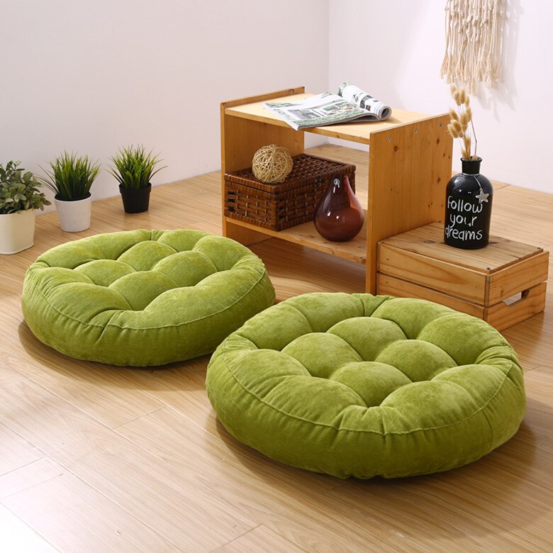 Solid japan hynde cattail hassok sædepude coccyx ortopædisk pude stol rygpude rund fortykket gulvmåtte puf futon: Grøn / 42 x 42 x 5cm